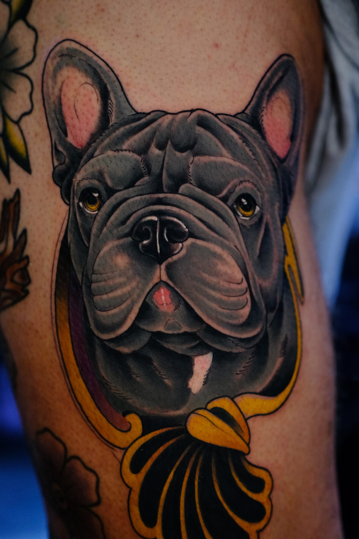 French bulldog portrait tattoo by Stefan Klüver